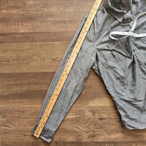 District Made Long Sleeve Washed Woven Workshirt, L, Grey - Picture 6 of 13